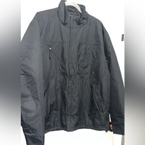 This is a black Justin Charles windbreaker jacket
